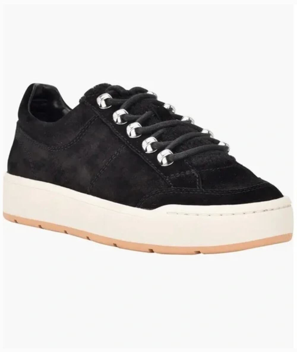 Marc Fisher Maite Platform Sneakers 7 NWOT Black Suede Leather Shearling Comfort